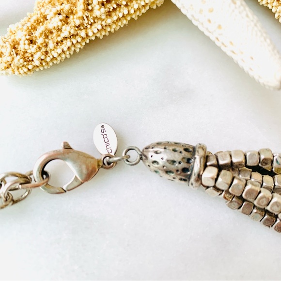 Chico’s Vintage Necklace Cercello Hammered Multi-Strand Silver Tone - Picture 5 of 11